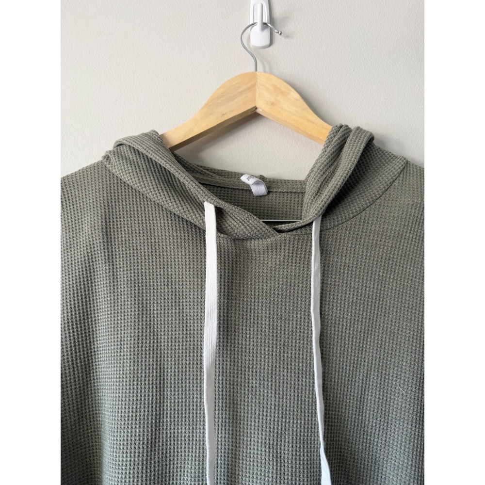 Wishlist Hoodie Large Sage Green Waffle‎ Knit Ruffle Peplum Oversized Thermal - Picture 2 of 11